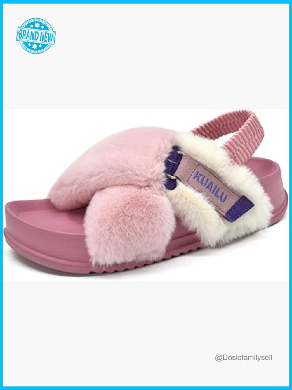 Fuzzy Criss Cross Band Platform Slippers Arch Support Faux Fur Open Toe Comfy